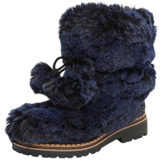 Sam Edelman faux fur winter lace up Pom boots slip on blue black fuzzy navy NWOT - Picture 6 of 9